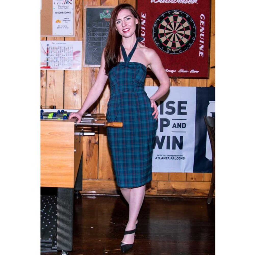 NWT blue plaid pencil dress - convertible halter/strapless, S, M, L, XL, XXL - Picture 6 of 7